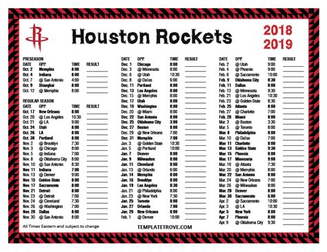 Printable 2018-2019 Houston Rockets Schedule