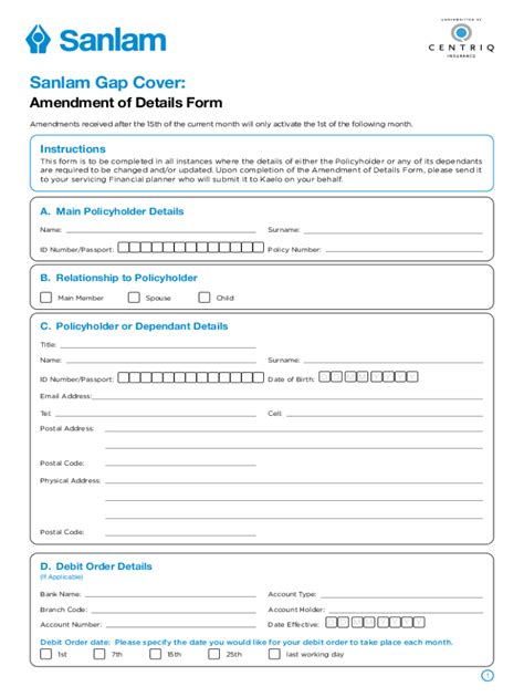 Fillable Online Sanlam Gap Cover: - Amendment of Details Form Fax Email Print - pdfFiller