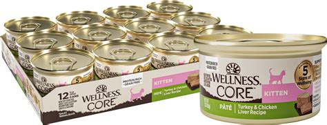 Wellness CORE Natural Grain Free Turkey & Chicken Liver Pate Canned Kitten Food, 3-oz, case of ...