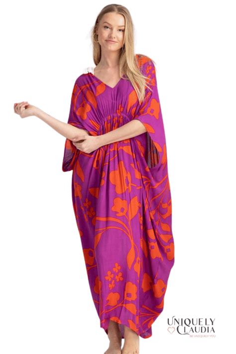 Ariel Flower Design Kaftan Dress - One Size / Hot Pink / Orange | Stylish clothes for women ...