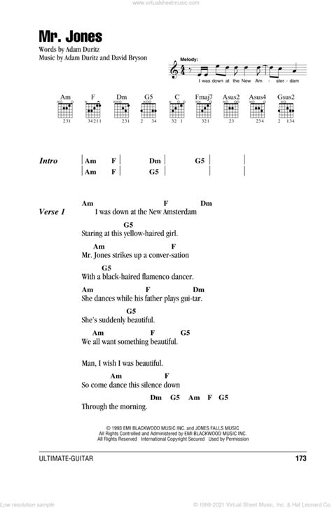 Mr. Jones sheet music for guitar (chords) (PDF) v2