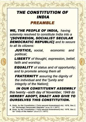 THE CONSTITUTION OF INDIA PREAMBLE in English UV Textured Wall Poster un framed (Rolled) Paper ...