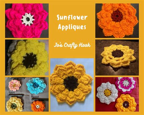 Sunflower Applique Crochet Pattern-crochet Pattern for Sunflower Applique-how to Crochet ...