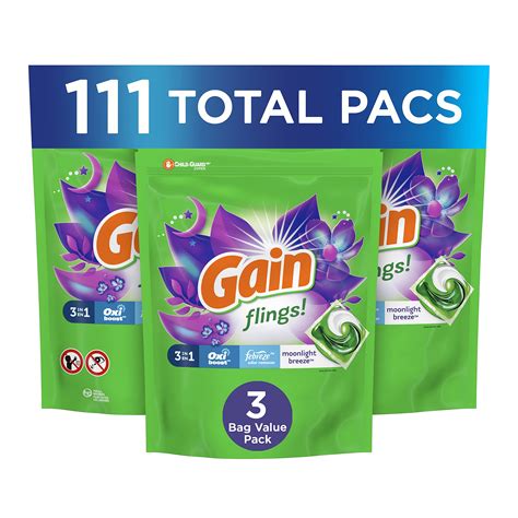 Buy Gain Flings! 3-in-1 Laundry Detergent Soap Pods, Moonlight Breeze Scent, 3 Bag Value Pack ...