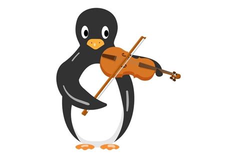 Penguin play violin icon cartoon vector. Winter baby