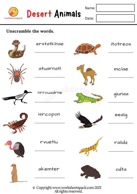 Desert animals worksheets for kids – Artofit