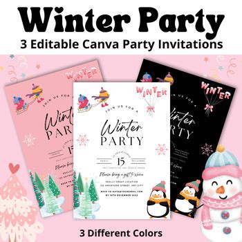 Winter Party | Pink Winter Party Invitation | Editable Winter Party Invite