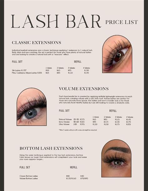 Clean and Minimal Price List for Lash Bar