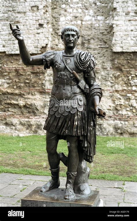 Statue of Emperor Trajan Roman leader AD 98 117 at Tower Hill London ...