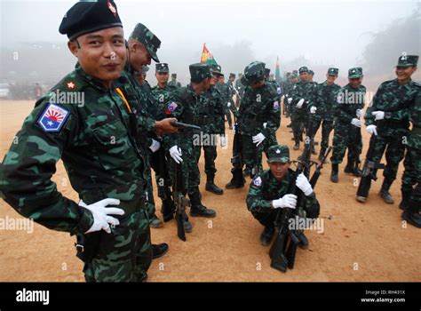 Karen National Union (KNU) soldiers seen relaxed during the ceremony. 70th anniversary of Karen ...