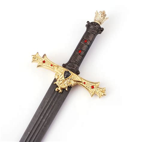 King Arthur Excalibur Gold Damascus Steel Medieval Sword - SwordsSwords.com