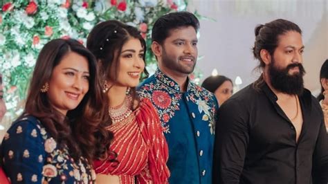 Yash, wife Radhika Pandit attend Aditi Prabhudeva’s wedding reception ...