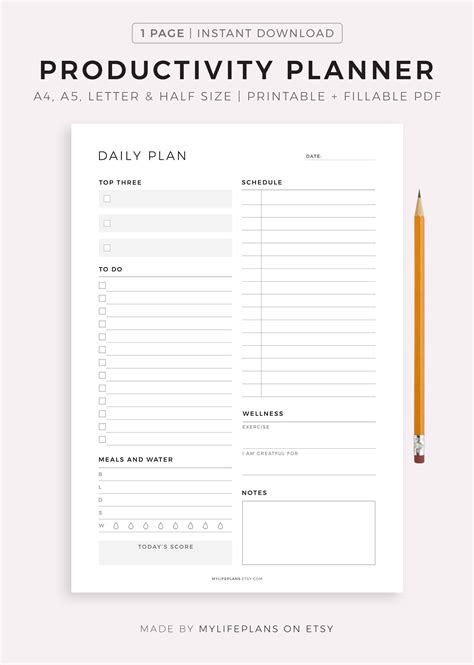 Printable Daily Planner PDF Daily to Do List Productivity - Etsy