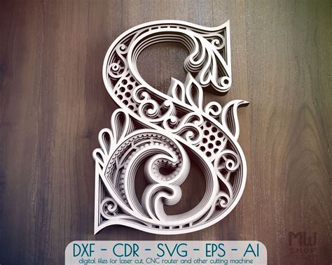 Layered Letter S DXF Alphabet Letter S Wall Art Multilayer | Etsy | Lettering alphabet, Digital ...