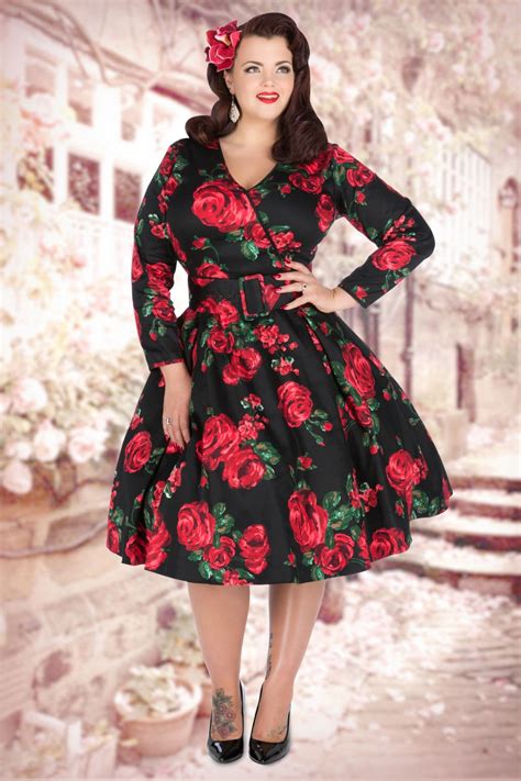 50s Cosette Red Rose Dress in Black