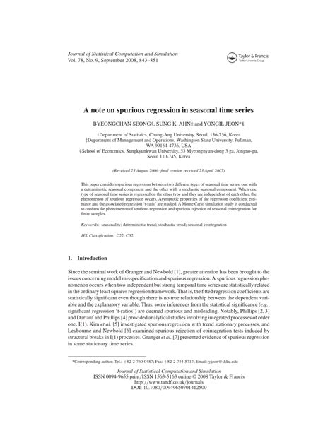 (PDF) A note on spurious regression in seasonal time series