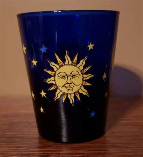 LIBBEY COBALT BLUE Celestial Sun Moon & Stars Glass Cup Tumbler $9.99 ...