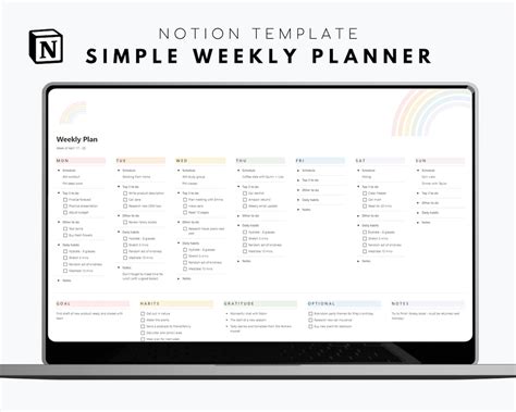 Notion Weekly Planner Template - Etsy