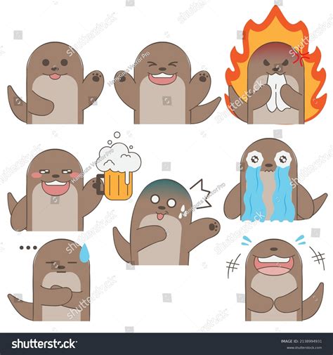 Set Emoticons Cute Otter Emoji Stickers Stock Vector (Royalty Free ...