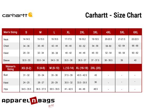 Carhartt Pants Size Chart