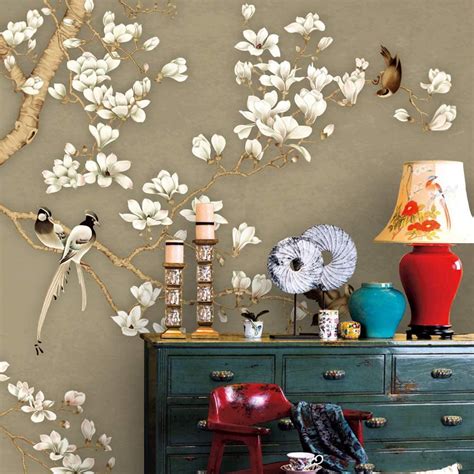 Idea4wall 6pcs Chinese Style Floral Peel and Stick Wallpaper Removable Wall Murals Large Wall ...