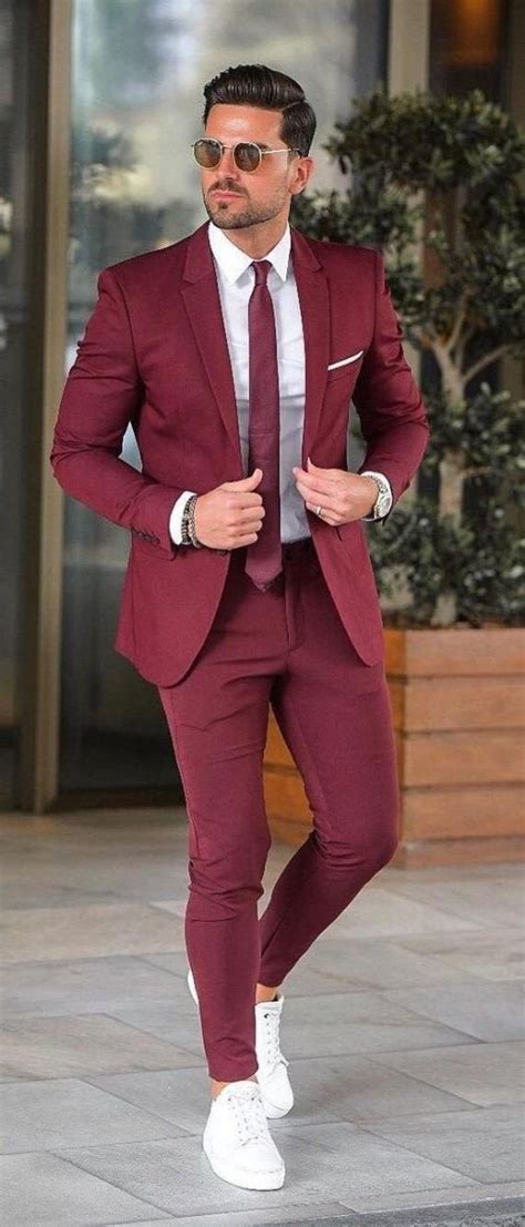 Men Suits Maroon 2 Piece Wedding Groom Wear One Button Body Fit Suits ...