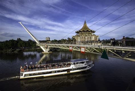 The Sarawak River Cruise Passes Kuching`s Iconic Tourism Attraction, the Darul Hana Bridge and ...