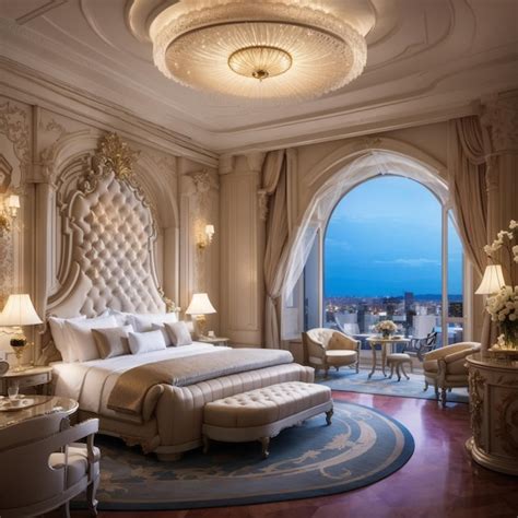 Premium Photo | Luxury 7 star hotel room view sea and mountain