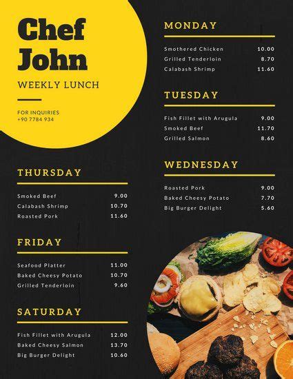 Yellow Black Photo Lunch Weekly Menu | Poster makanan, Desain menu, Makanan