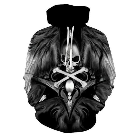 Winged Skull and Bones Biker Hoodie | Skull hoodie, Hoodies men, Unisex hoodies