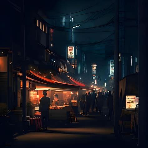 Premium AI Image | night of Japan Street food people wallpaper