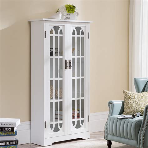 SEI Furniture 47.75" Windowpane Glass Doors Storage Display Cabinet with 4 fixed shelves and 2 ...