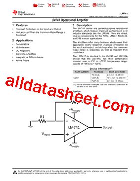 LM741 Datasheet(PDF) - Texas Instruments