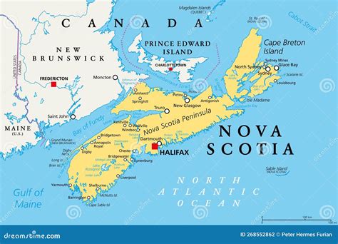 Nova Scotia, Maritime and Atlantic Province of Canada, Political Map ...