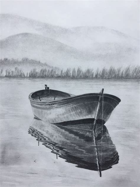 $100 Row boat sketch. Original art, pencil drawing by Elena Whitman. Love rippled reflection on ...