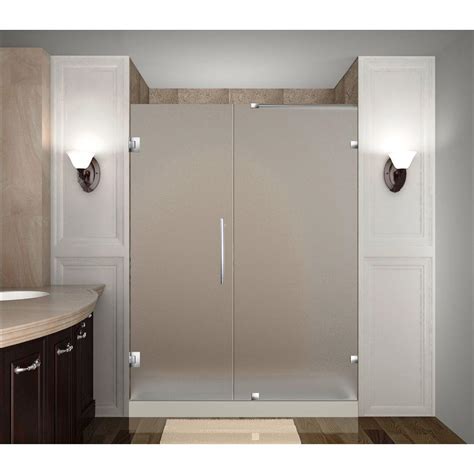 Aston Nautis 58 in. x 72 in. Completely Frameless Hinged Shower Door with Frosted Glass in ...