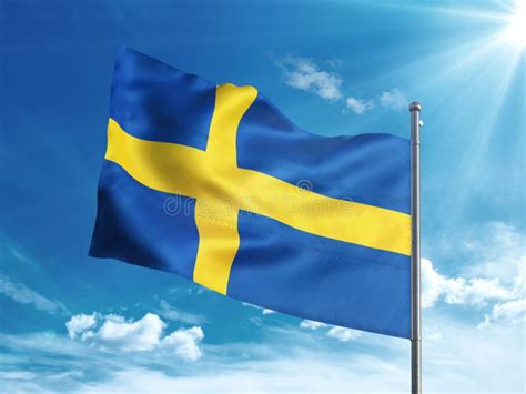 Sweden Flag Waving in the Blue Sky Stock Illustration - Illustration of ...