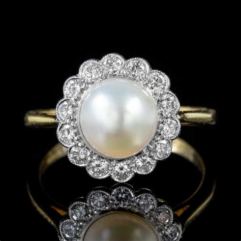 Vintage Pearl Diamond Cluster Ring 18ct Gold Dated 1995