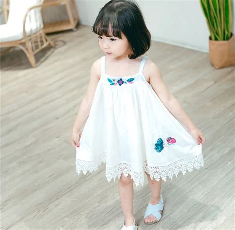 Girls Summer Embroidery Butterfly Pattern Dress Korean Baby Girl Summer Clothes Kids Strap Dress ...