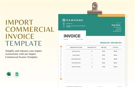 Commercial Invoice Template in Excel - FREE Download | Template.net - Create estimates and ...