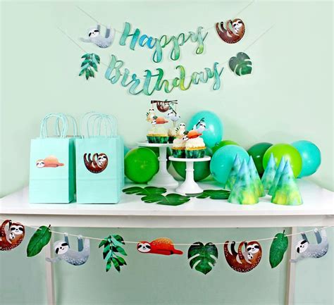 Sloth Party - Watercolor Garland | Sloth Birthday Decorations | Photo ...