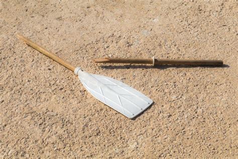 Wooden Broken Oar, on Tan Concrete, in the Sun. Stock Image - Image of white, rowing: 73141471