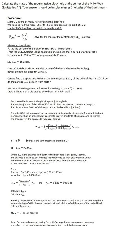 Solved Calculate the mass of the supermassive black hole at | Chegg.com