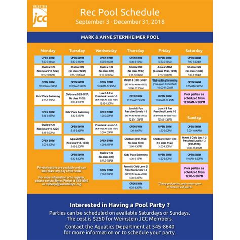 Pool Schedules Pool Schedule September - December 2018