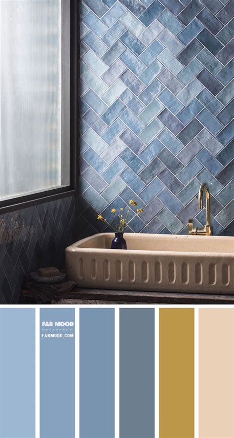 Blue grey and warm taupe color scheme for bathroom