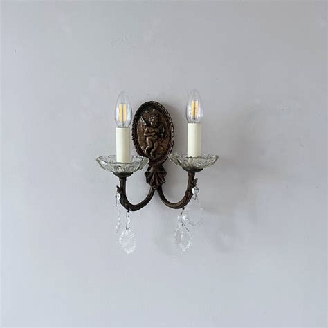 Pair of Antique Brass Wall Lights - The Hoarde Vintage