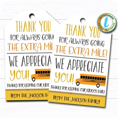 Free Printable Bus Driver Thank You Cards