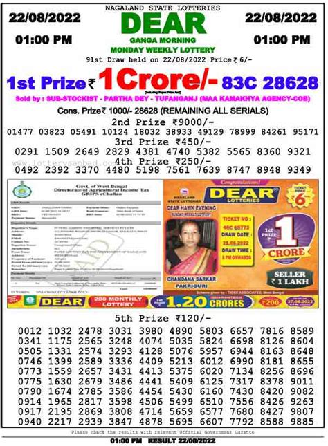 Dear Daily Result 1 PM 22 August 2022 - All India Lottery Results