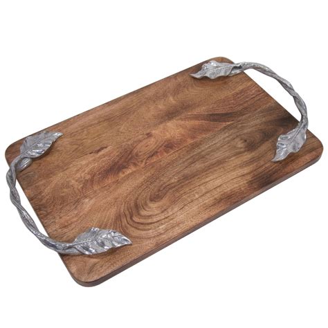 Wooden Serving Tray with Metal Handles