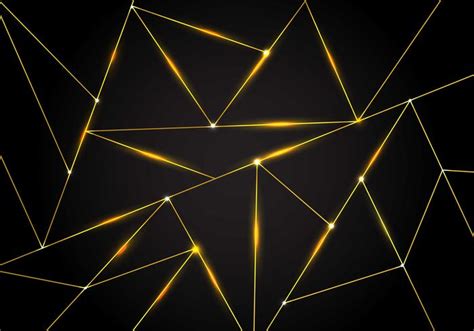 Luxury polygonal pattern and gold triangles lines with lighting on dark background. Geometric ...